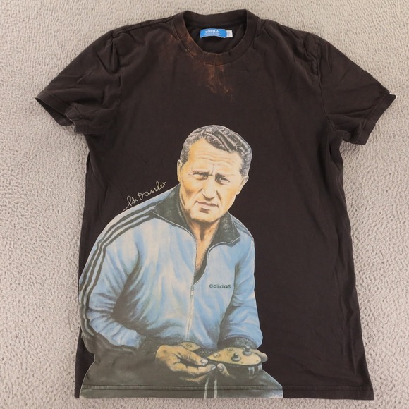 Adidas‎ Adi Dassler Graphic Tee Mens L Black Brown Short Sleeve Cotton - Picture 1 of 10